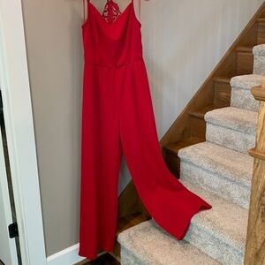 Miami red Jumpsuit with red lace and halter strap top wide leg size jr Large